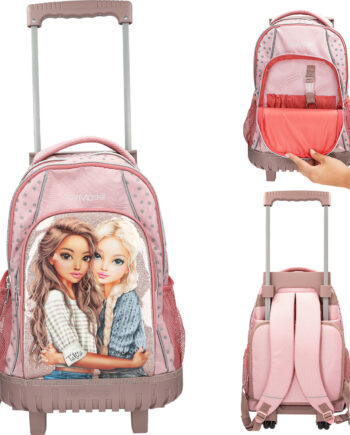 Top Model Skoletaske Trolley Med Hjul Rosa Med Grå Prikker